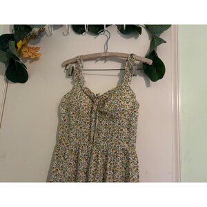 AUW Floral Smocked Maxi Dress M Boho Cottagecore Ruffle Sleeveless BUTTER YELLOW